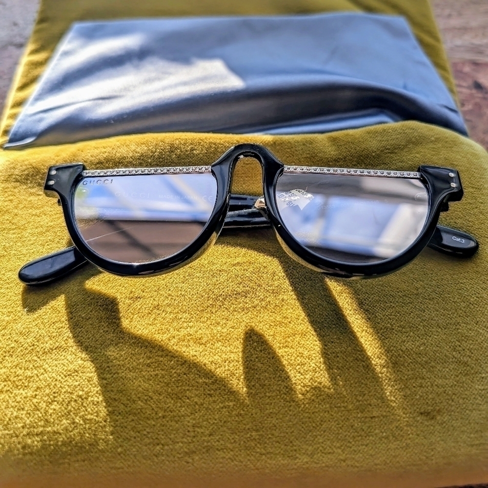 Gucci GG1368SS Black Half-Rim Crystal Mirror Sunglasses, New, Authenticated